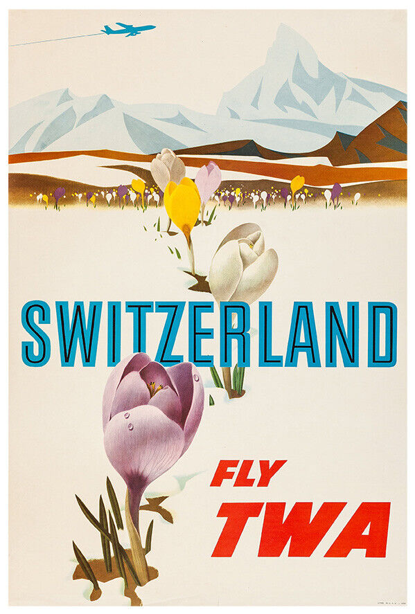 Trans World Airlines - TWA - Fly Switzerland - 1950s - Vintage Travel Poster