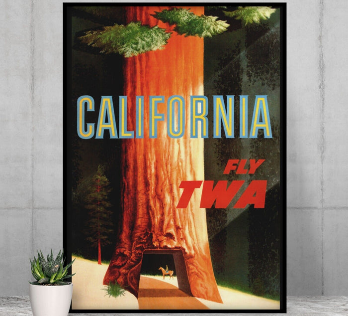 California Redwood - Fly TWA - Vintage Airline Travel Poster Travel Posters