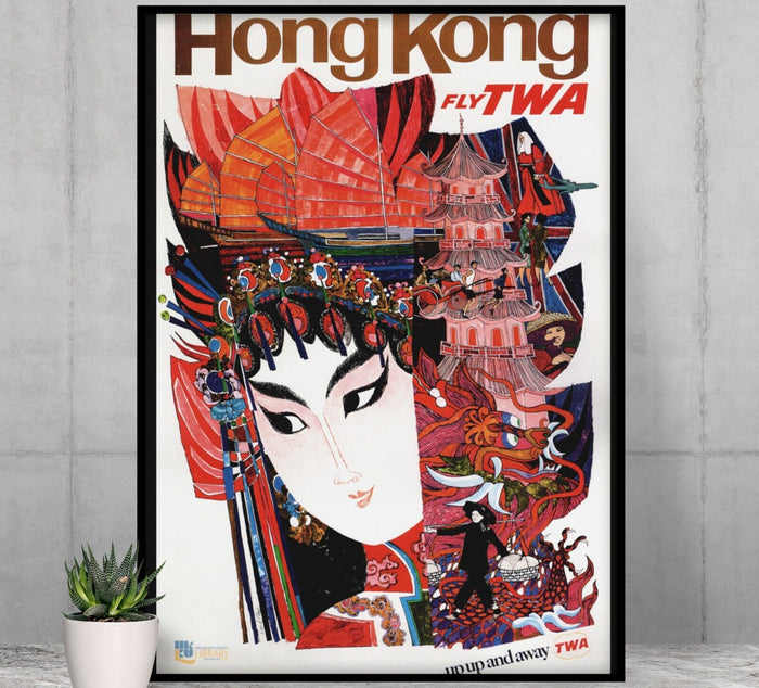 Hong Kong - Fly TWA - Vintage Airline Travel Poster Travel Posters