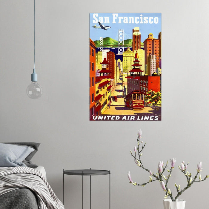 San Francisco - United Airlines - Airline Vintage Travel Poster, Retro Posters