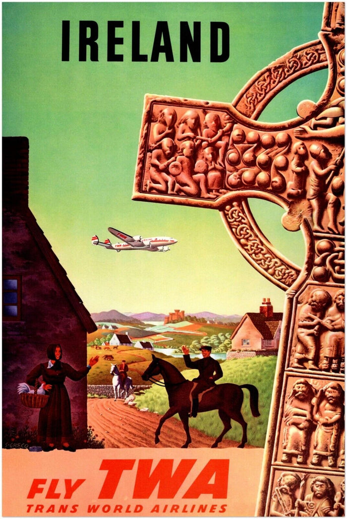 Ireland- Fly TWA - Vintage Airline Travel Poster Travel Posters