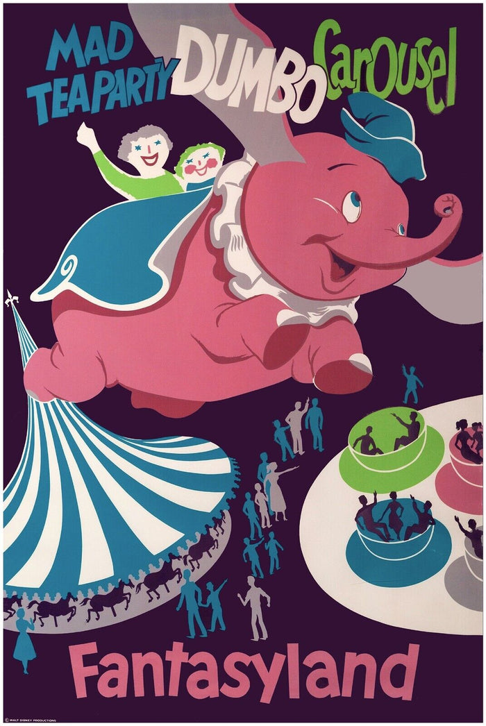 Dumbo Carousel - Disneyland Attraction Poster  - Walt Disney Vintage