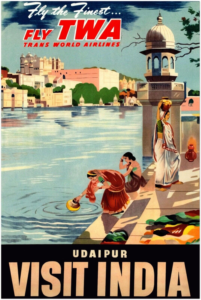 Visit India - Fly TWA - Vintage Airline Travel Poster Travel Posters