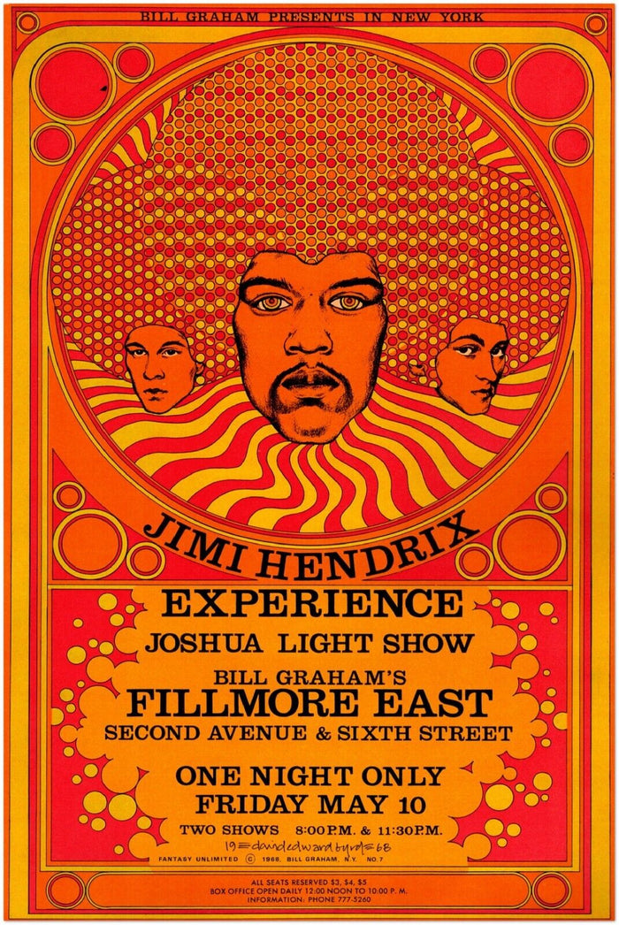 Jimmy Hendrix Concert Poster - Fillmore East #1 - Music Print, Rock Wall Art