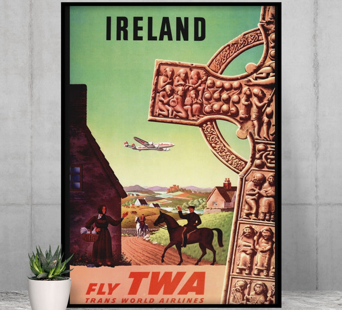 Ireland- Fly TWA - Vintage Airline Travel Poster Travel Posters