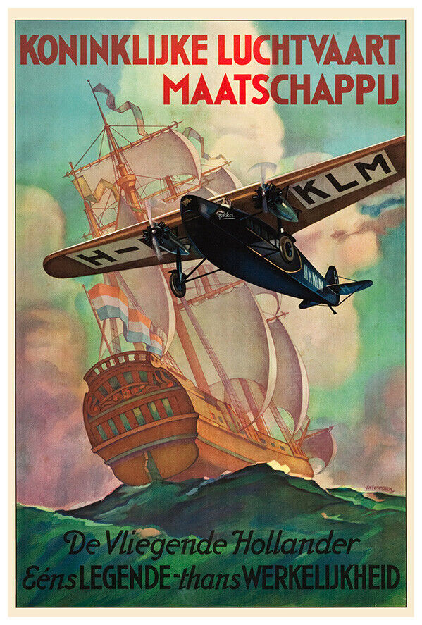 KLM - Dutch Airline - Flying Dutchman - 1928 - Vintage Airline Travel Poster