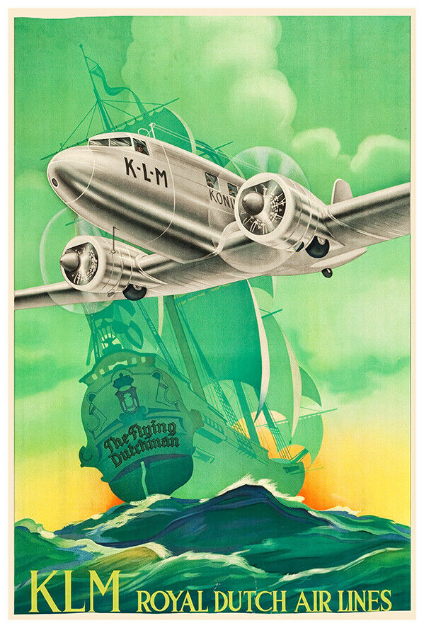 KLM Airline - Flying Dutchman - 1936 - Vintage Airline Travel Poster