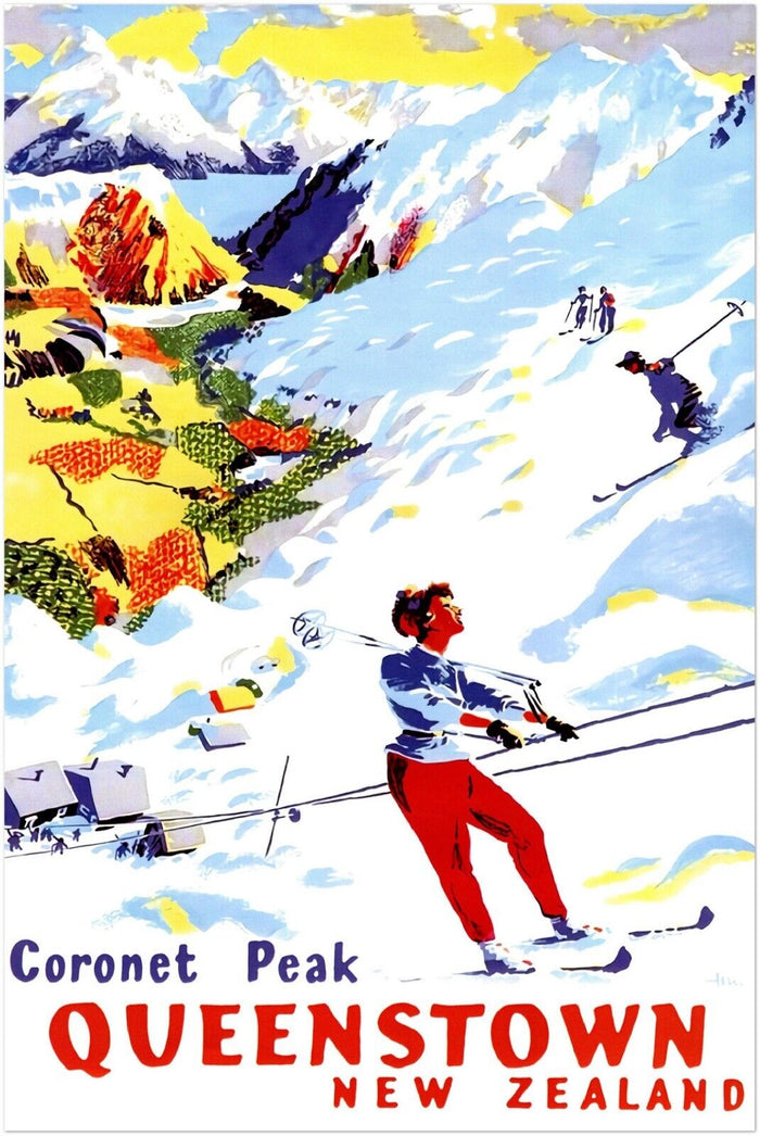 Queenstown New Zealand Ski Resort - Vintage Travel Poster,