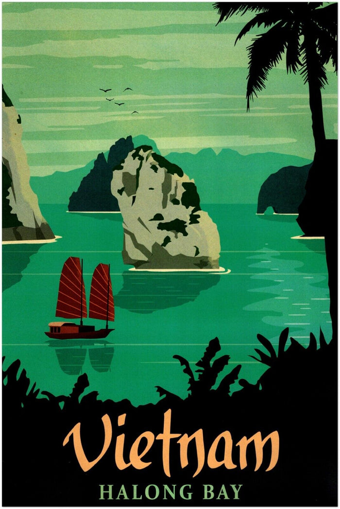 Vietnam - Halong Bay - Vintage Travel Poster