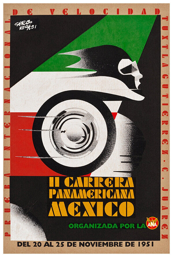 Pan-American Race - 1951 - Mexico -  Vintage Auto Racing Poster