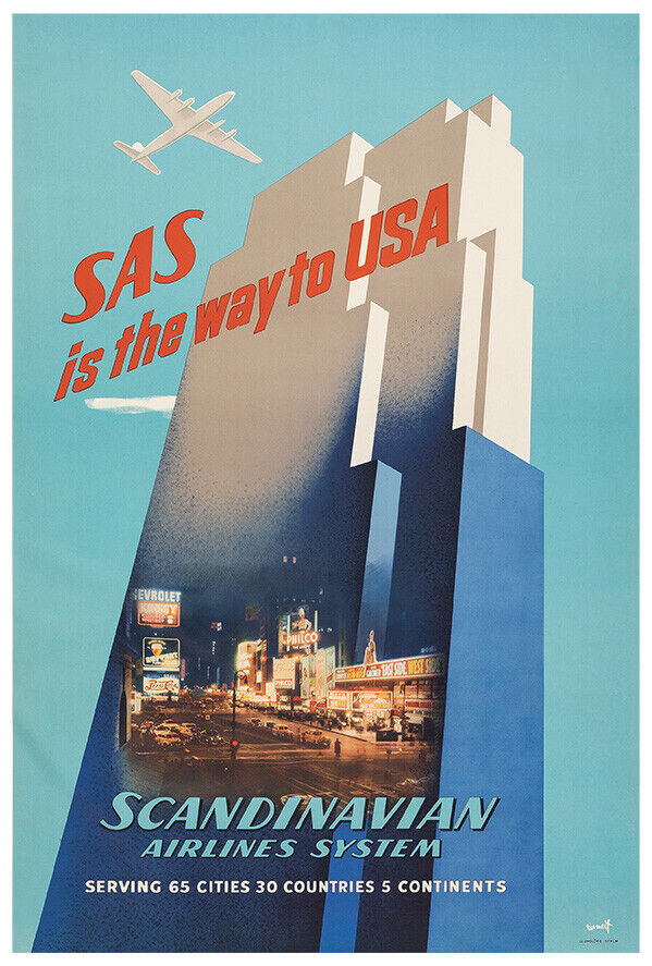 Scandinavian Airlines System - SAS - USA - 1950s - Vintage Travel Poster