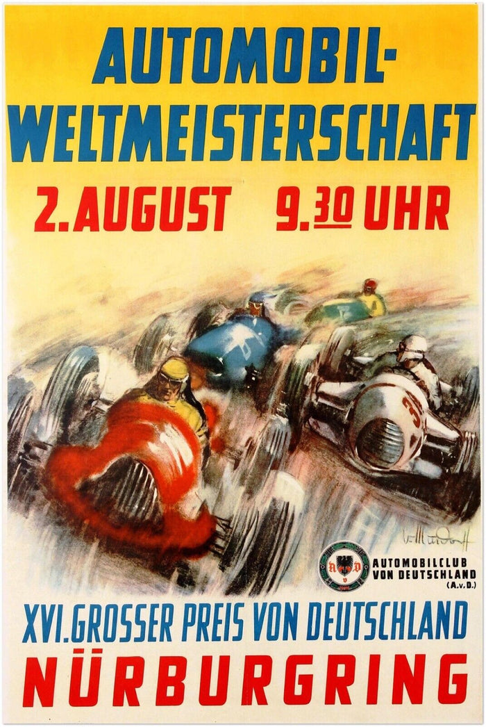 Nurburgring Grand Prix 1950s - Vintage Racing Travel Poster - Auto Posters