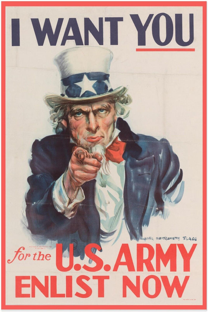 Uncle Sam US Army Recruitment - World War 2 Poster - WW2 Vintage Poster