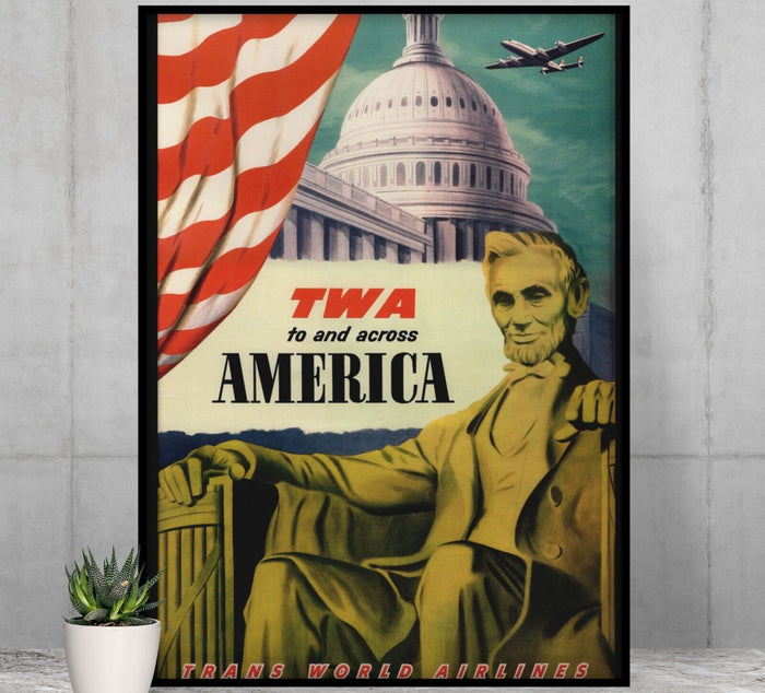 Across America - Fly TWA - Vintage Airline Travel Poster Travel Posters