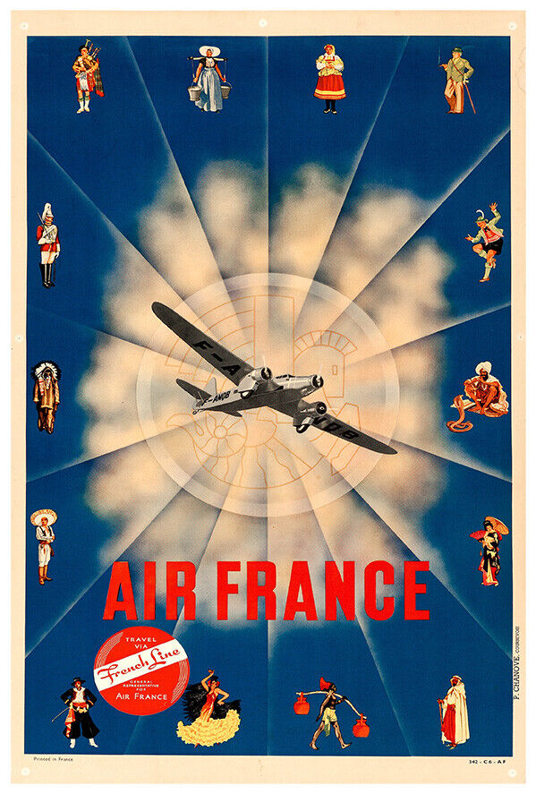 Air France - French Line - Vintage Airline Travel Poster