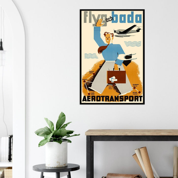 AB Aerotransport - Fly and Swim Sweden - 1935 - Vintage Airline Travel Poster