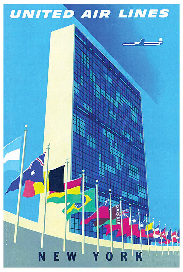 United Airlines - New York - United Nations - 1960s - Vintage Travel Poster