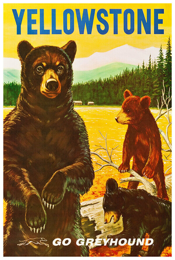 Yellowstone - Greyhound Bus Line - 1960s Vintage US Travel Poster