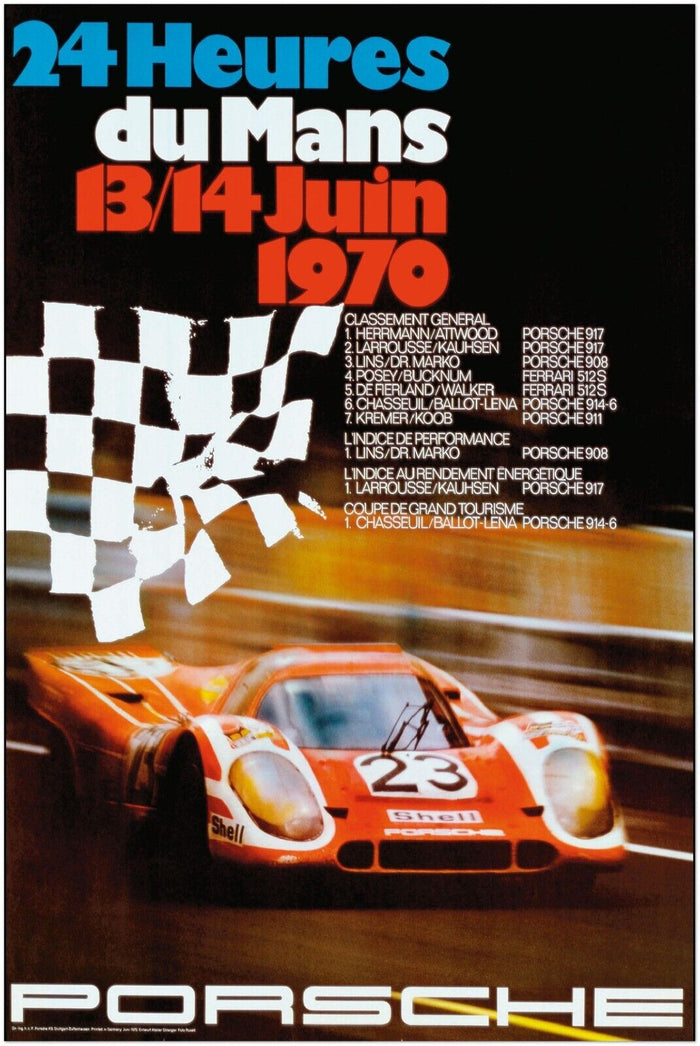 24 Heures Le Mans - 1970 - Vintage Porsche Auto Racing Poster