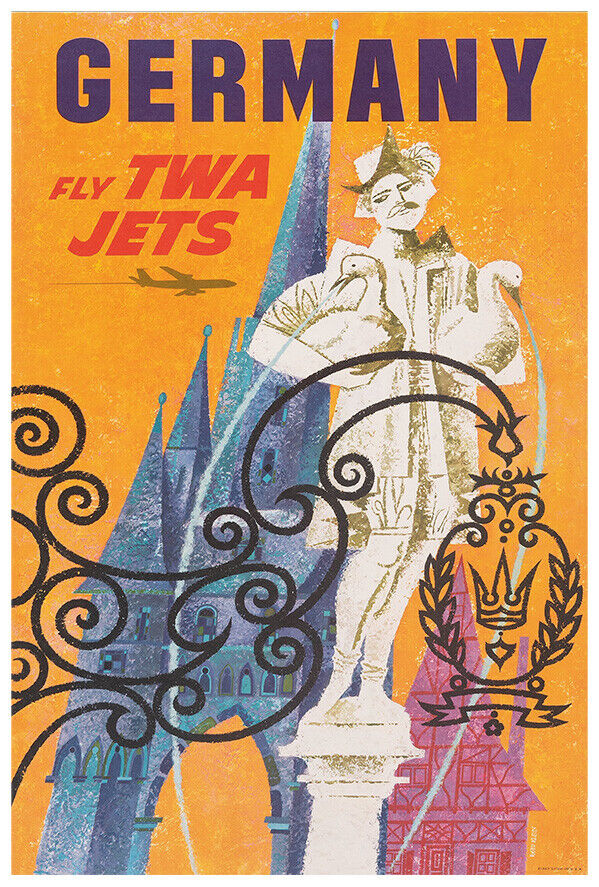 Trans World Airlines - TWA Jets - Germany - 1950s - Vintage Travel Poster