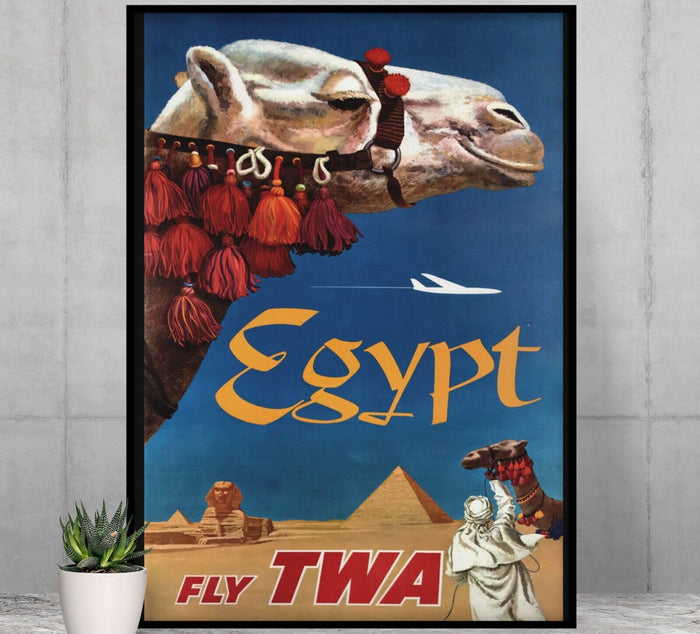 Egypt - Fly TWA - Camel and Pyramid - Vintage Airline Travel Poster