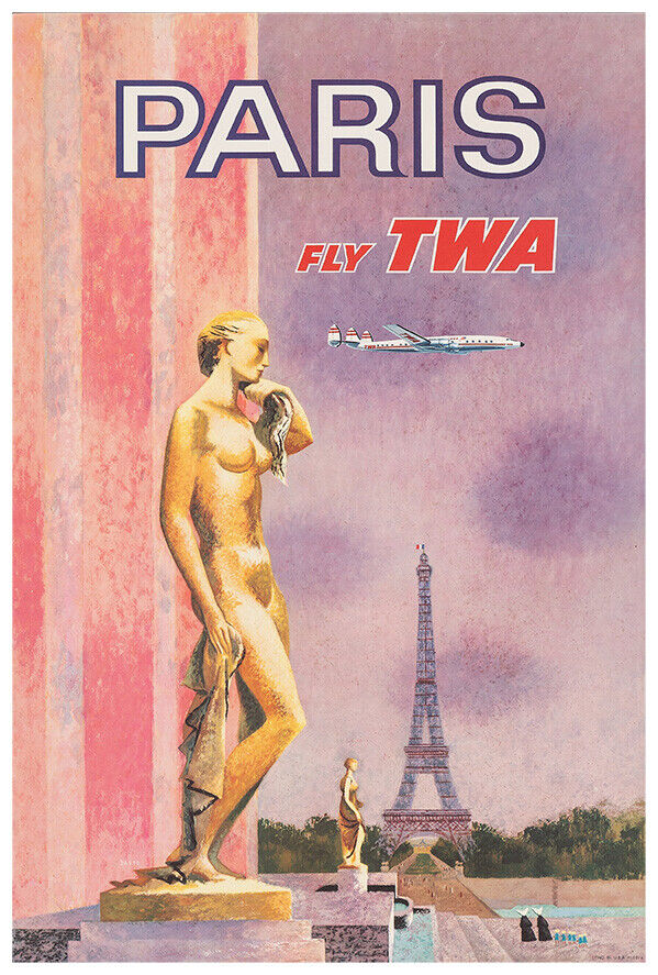 Trans World Airlines - Fly TWA - Paris - 1950s - Vintage Travel Poster