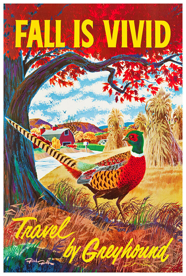 Fall is Vivid - Greyhound Bus Line - 1960s Vintage US Travel Poster