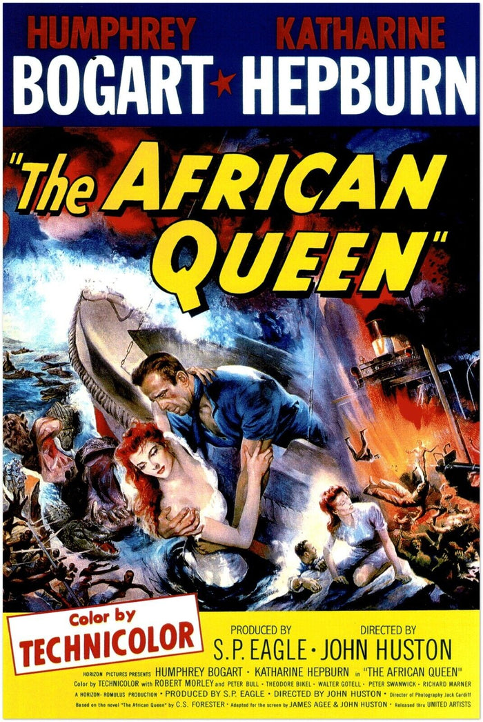 African Queen Movie  Poster- Humphrey Bogart, Kathrine Hepburn Wall Art, Vintage