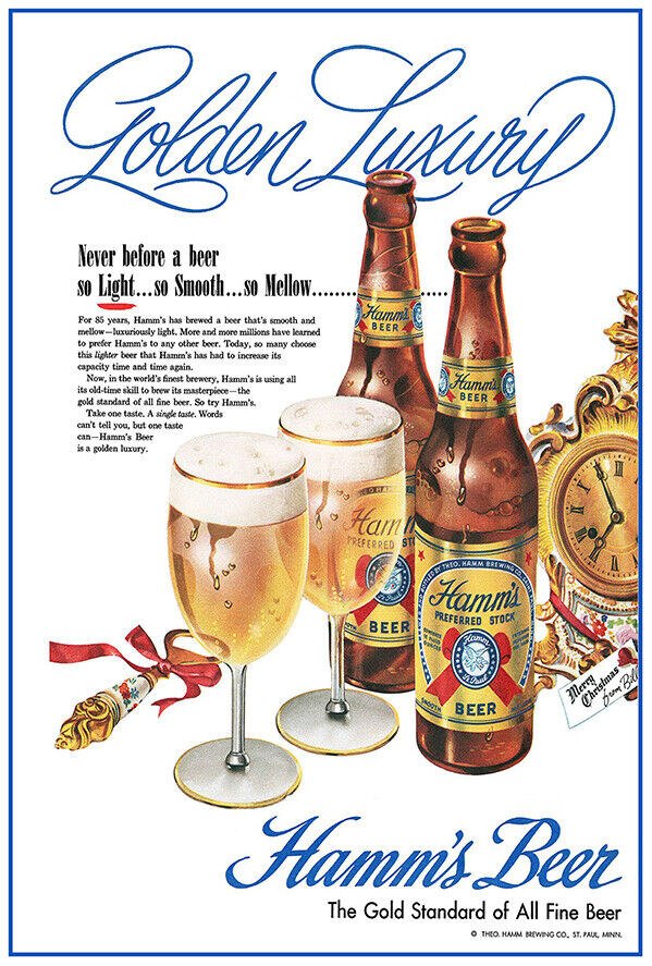 Hamms Beer - Christmas Ad - Vintage Advertising Poster