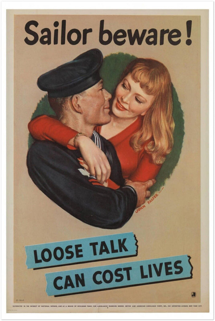 Sailor Beware! Loose Talk Can Cost Lives - World War 2 Poster - WW2 Vintage