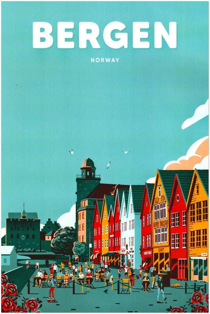 Bergen - Norway - Vintage Travel Poster