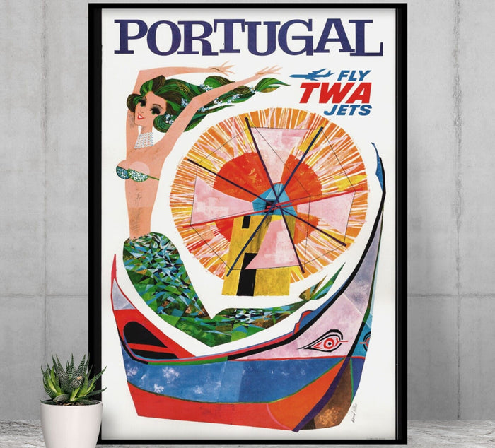 Portugal - Fly TWA - Vintage Airline Travel Poster Travel Posters