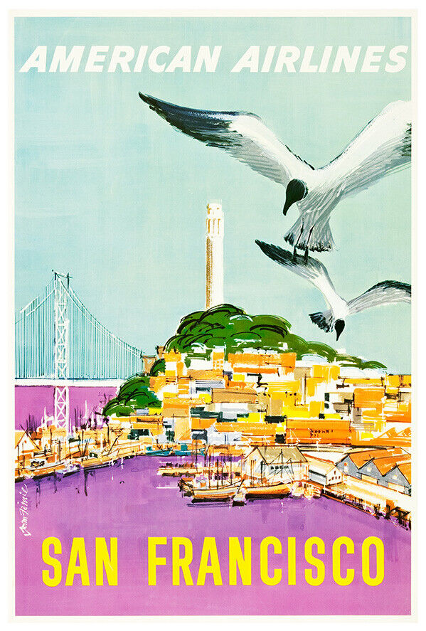 American Airlines - San Francisco - California  - Vintage Airline Travel Poster