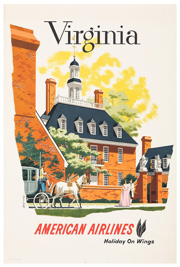 American Airlines - Virginia - Holiday On Wings  - Vintage Airline Travel Poster