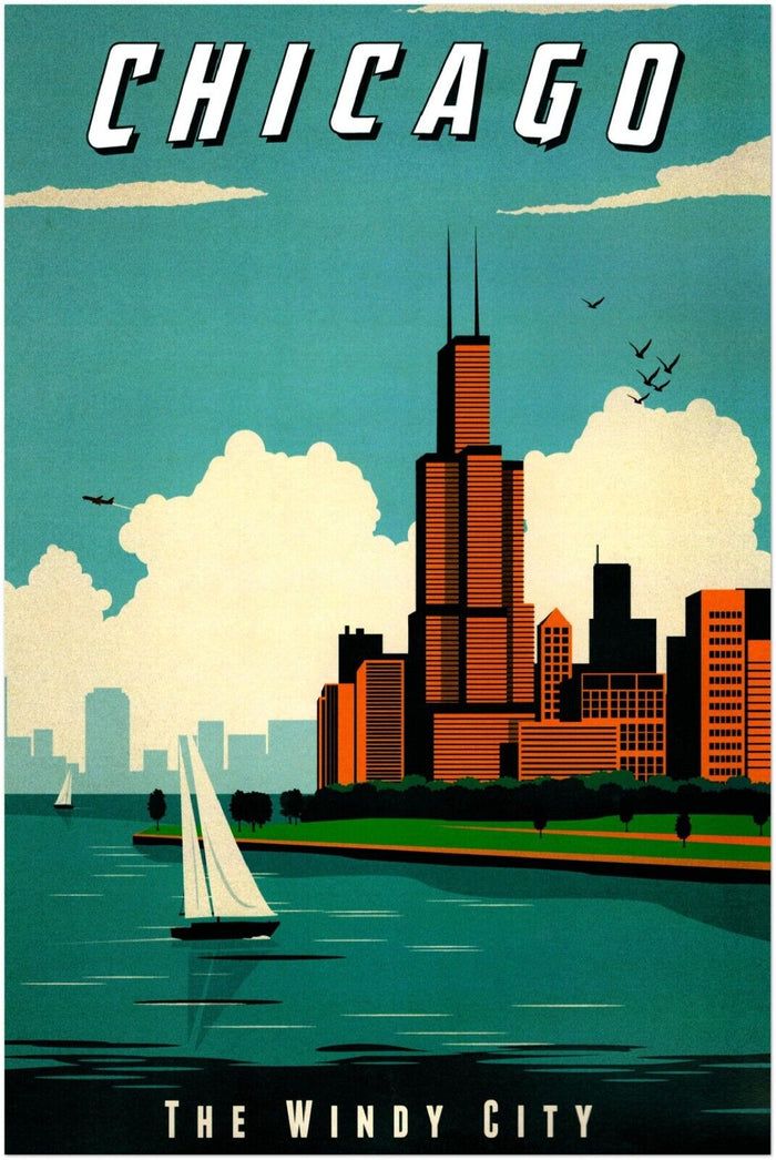 Travel Posters Chicago Illinois Vintage Travel Poster