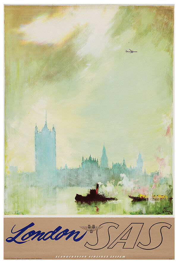 Scandinavian Airlines System - SAS - London - 1950s - Vintage Travel Poster