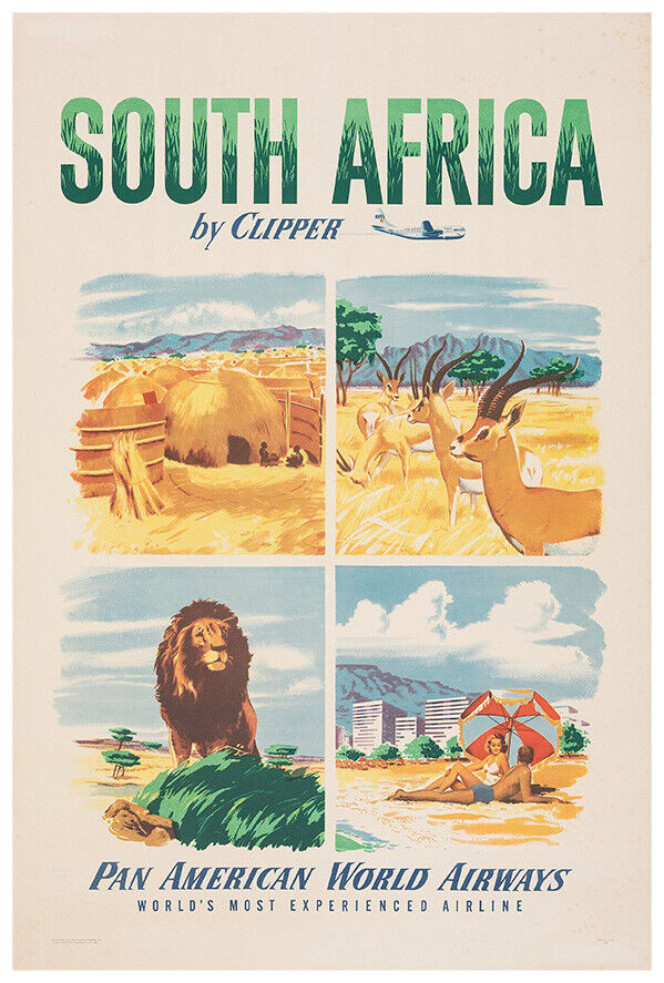 Pan American Airlines - Pan Am - South Africa - 1951 - Vintage Travel Poster