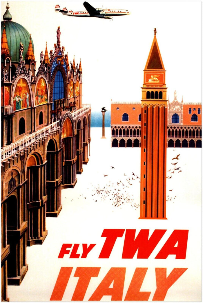 Italy - Fly TWA - Vintage Airline Travel Poster