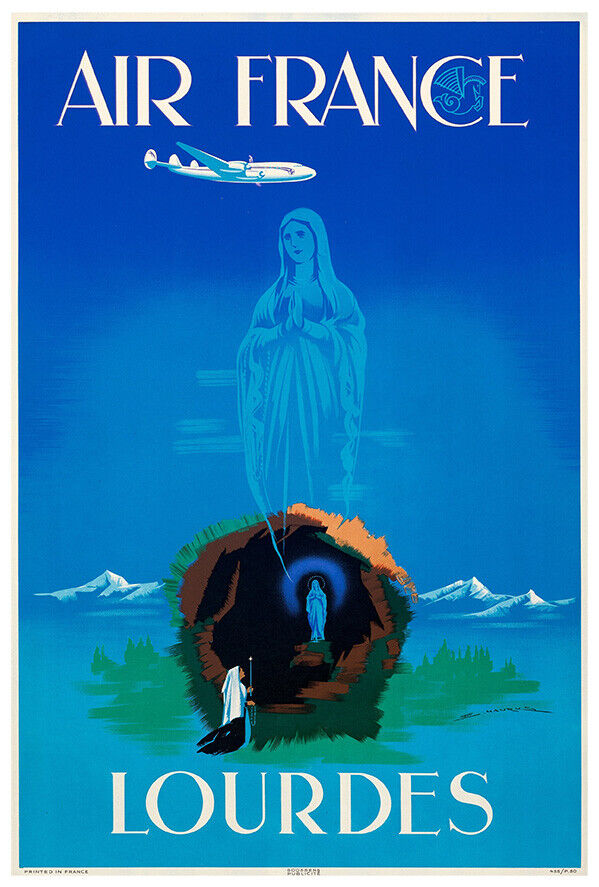 Air France - Lourdes - Vintage Airline Travel Poster