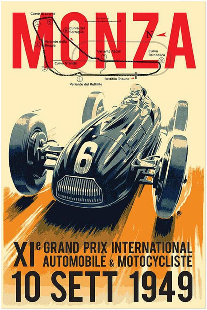 Monza Grand Prix 1949 - Vintage Racing Travel Poster - Auto Posters