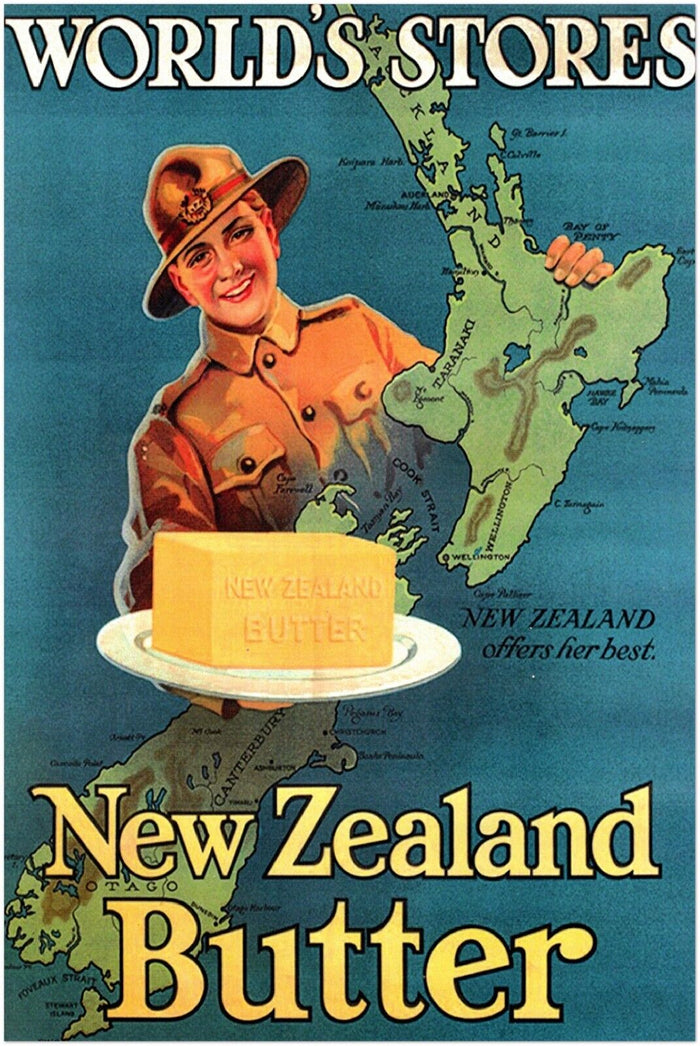 New Zealand Butter Advertisement WW1 Era - Vintage Travel Poster