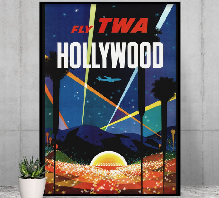 Hollywood - Fly TWA - Vintage Airline Travel Poster Travel Posters