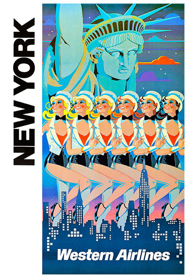 Western Airlines - New York - Rockettes - 1960s - Vintage Airline Travel Poster