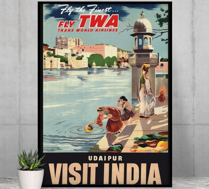 Visit India - Fly TWA - Vintage Airline Travel Poster Travel Posters